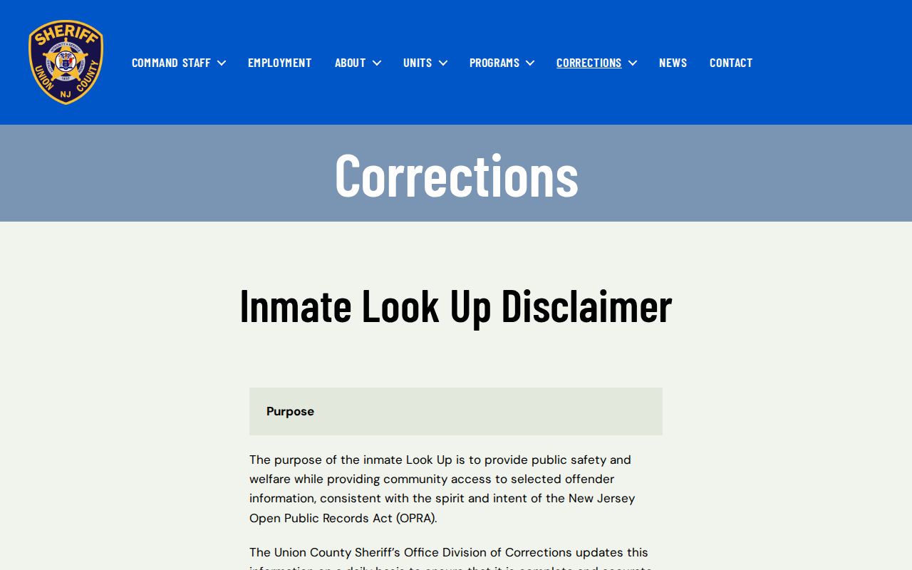 Union County court case custody lookup disclaimer